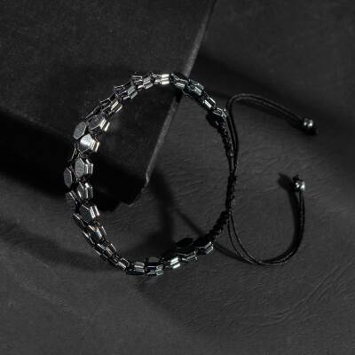 Hematit Doğal Taş Erkek Makrome Bileklik - 5