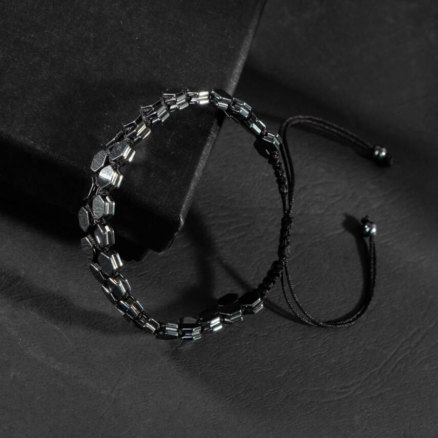 Hematit Doğal Taş Erkek Makrome Bileklik - 5