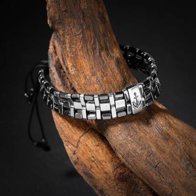 Hematit Doğal Taş Erkek Makrome Çapa Model Bileklik - 2