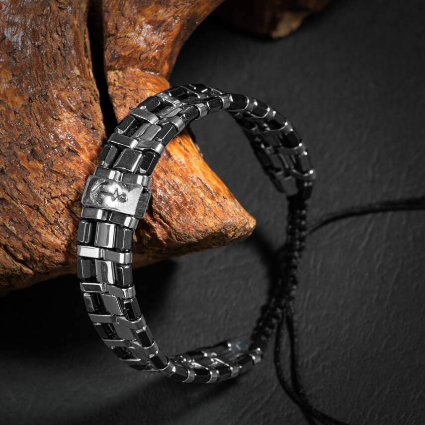 Hematit Doğal Taş Erkek Makrome Çapa Model Bileklik - 3