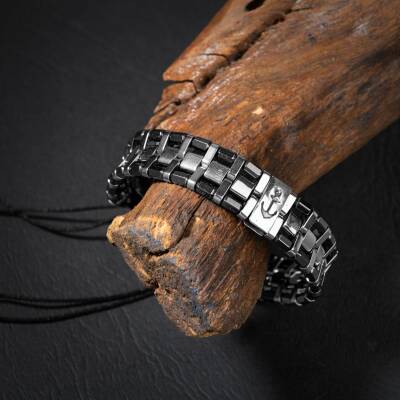 Hematit Doğal Taş Erkek Makrome Çapa Model Bileklik - 4