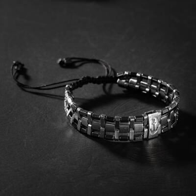 Hematit Doğal Taş Erkek Makrome Çapa Model Bileklik - 5