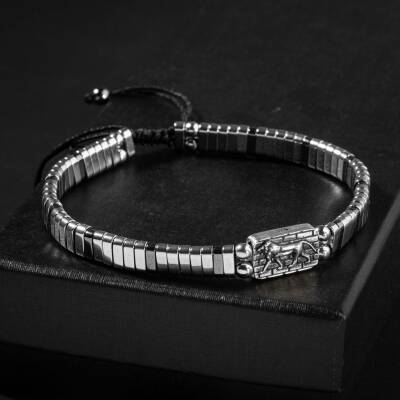 Hematit Doğal Taş Gümüş Erkek Tasarım Bileklik - 3