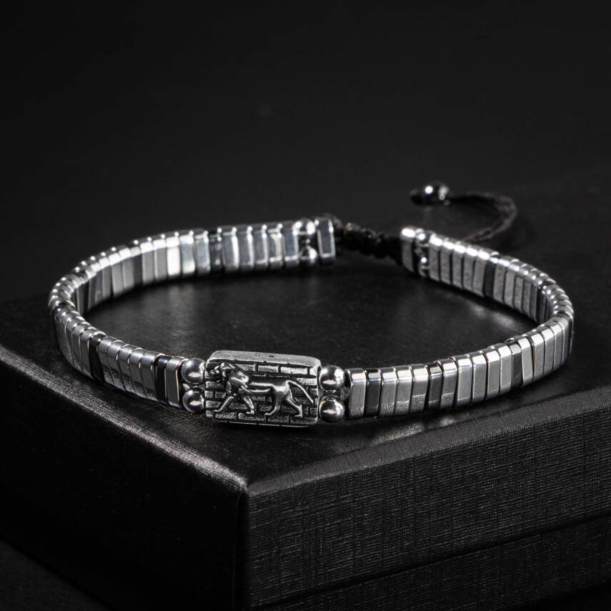 Hematit Doğal Taş Gümüş Erkek Tasarım Bileklik - 4