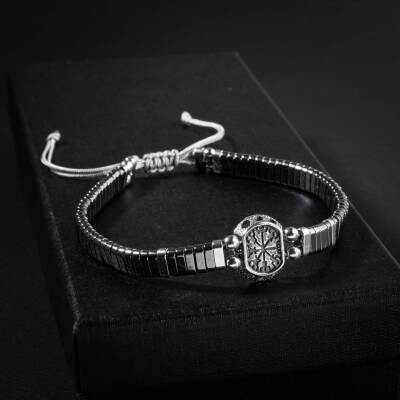 Hematit Doğal Taş Gümüş Erkek Tasarım Bileklik - 6