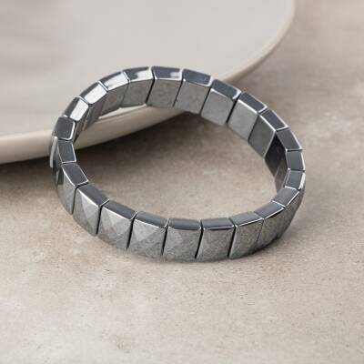 Hematit Doğal Taş Kare Kesim Geniş Kesim Bileklik - 2