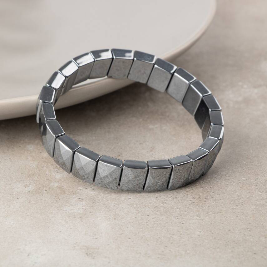 Hematit Doğal Taş Kare Kesim Geniş Kesim Bileklik - 2