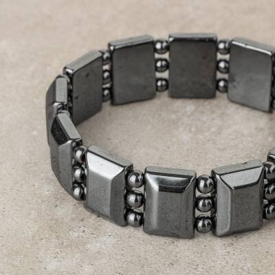 Hematit Doğal Taş Özel Kesim Geniş Kesim Bileklik - 2