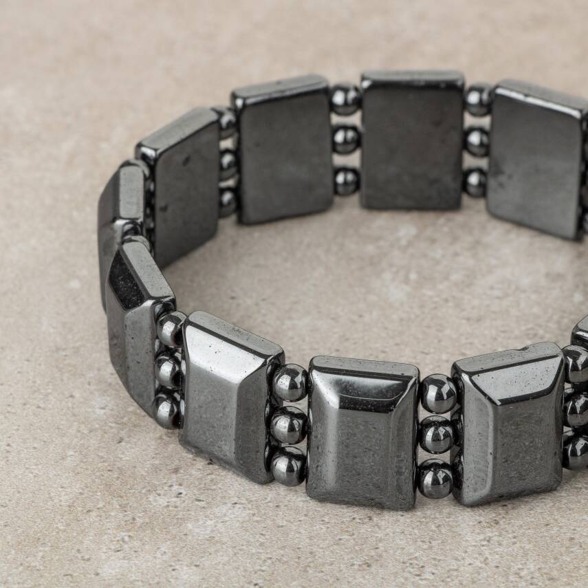 Hematit Doğal Taş Özel Kesim Geniş Kesim Bileklik - 2