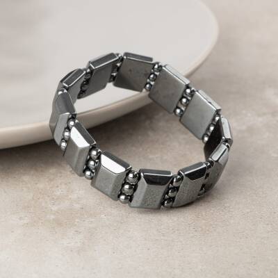 Hematit Doğal Taş Özel Kesim Geniş Kesim Bileklik - 3