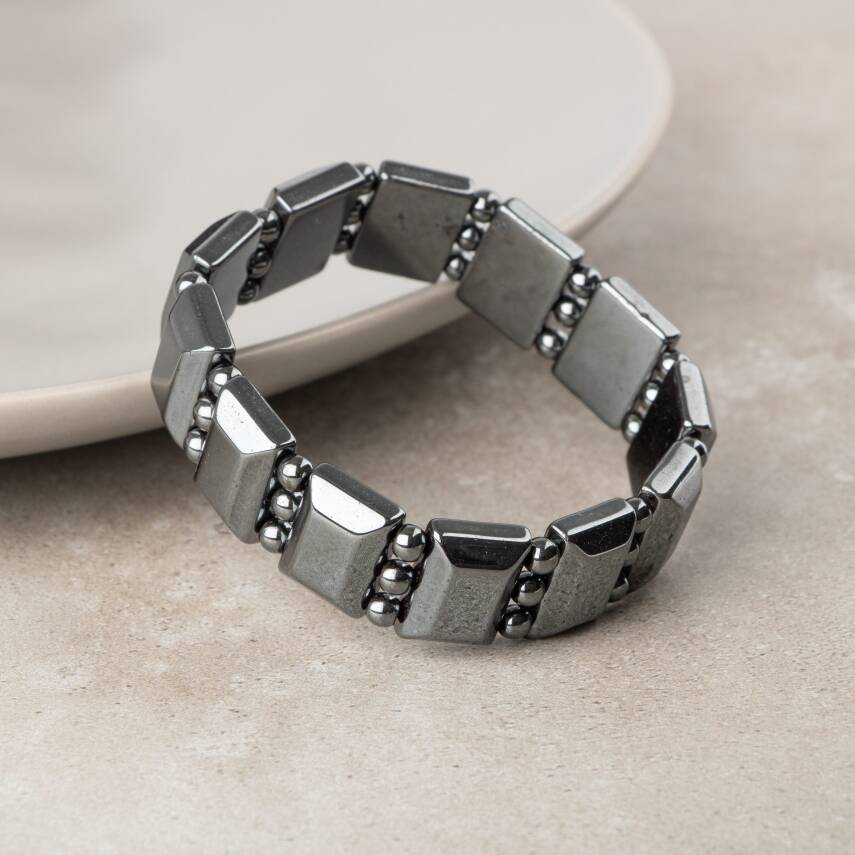 Hematit Doğal Taş Özel Kesim Geniş Kesim Bileklik - 3