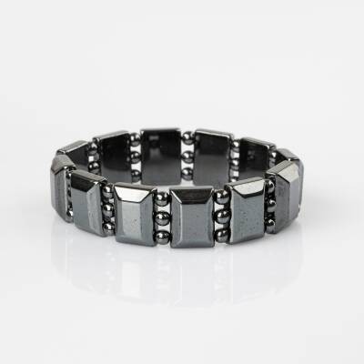 Hematit Doğal Taş Özel Kesim Geniş Kesim Bileklik - 4