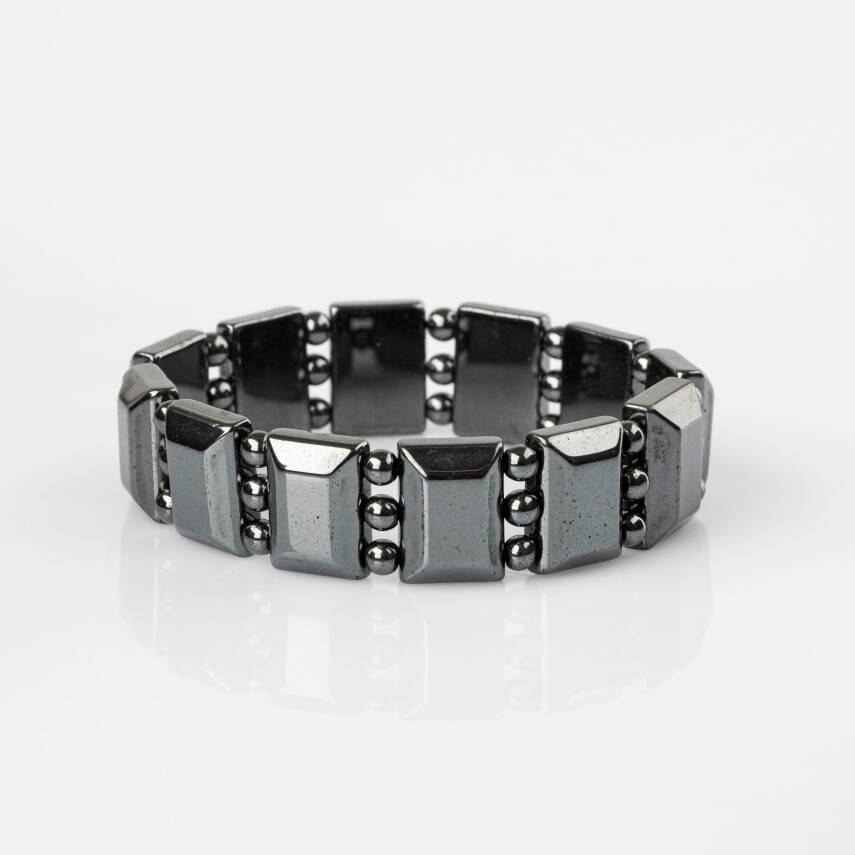 Hematit Doğal Taş Özel Kesim Geniş Kesim Bileklik - 4