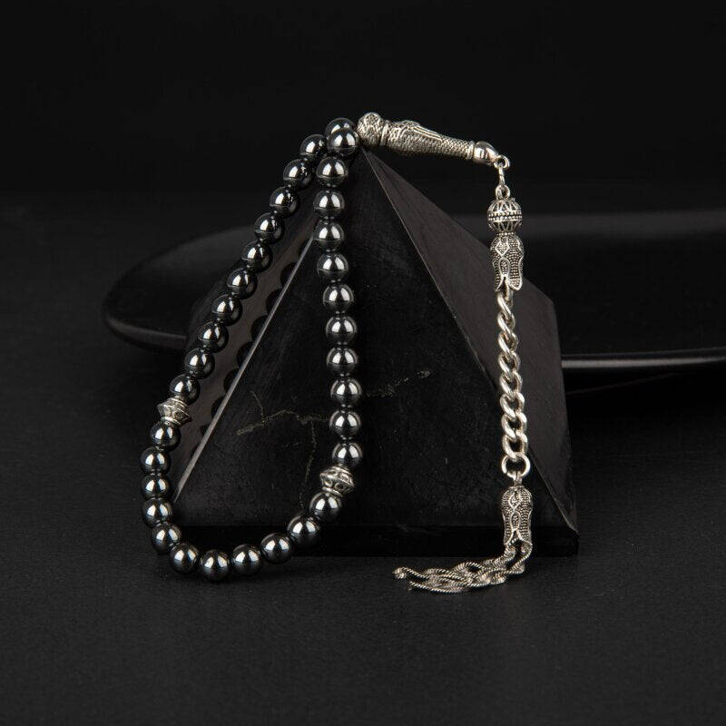 Hematit Doğal Taş Tesbih 33lük - 8mm - 2