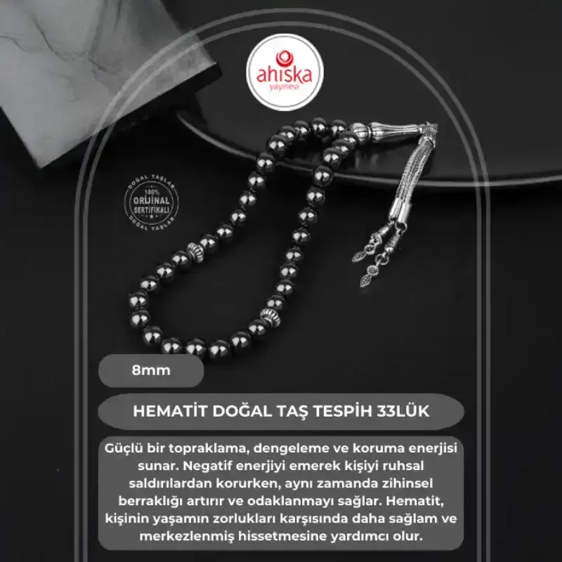 Hematit Doğal Taş Tesbih 33lük - 8mm - 1