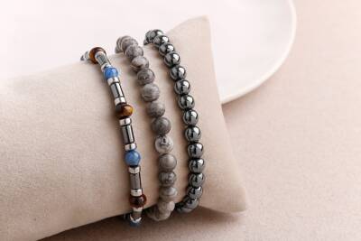 Hematit-Gri Jasper-Kaplan Gözü Erkek Doğal Taş Bileklik Seti - Osmanlı Doğaltaş