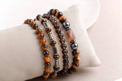 Hematit-Kaplan Gözü-Dumanlı Kuvars Erkek Doğal Taş Bileklik Seti - Osmanlı Doğaltaş