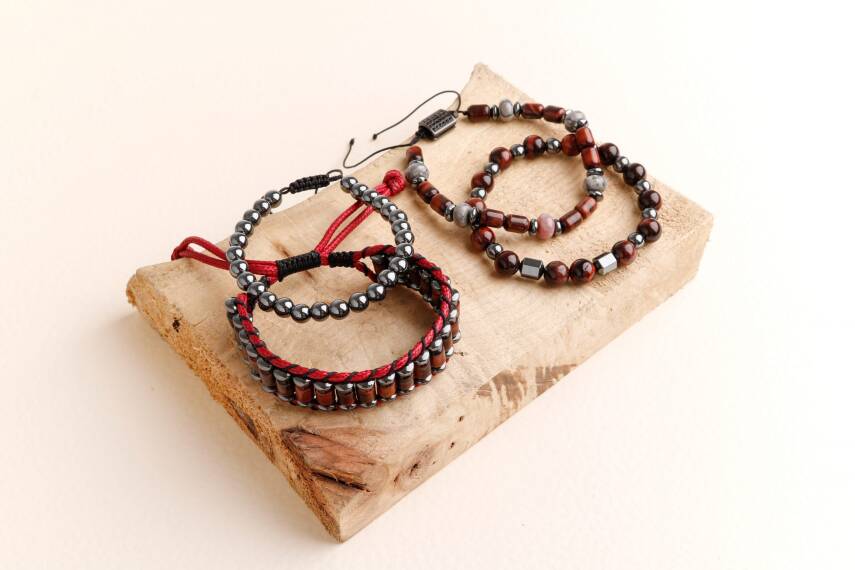 Hematit-Kaplan Gözü-Labradorit Erkek Doğal Taş Bileklik Seti - 4