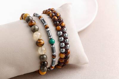 Hematit-Kaplan Gözü-Malakit-Pirit Erkek Doğal Taş Bileklik Seti - Osmanlı Doğaltaş