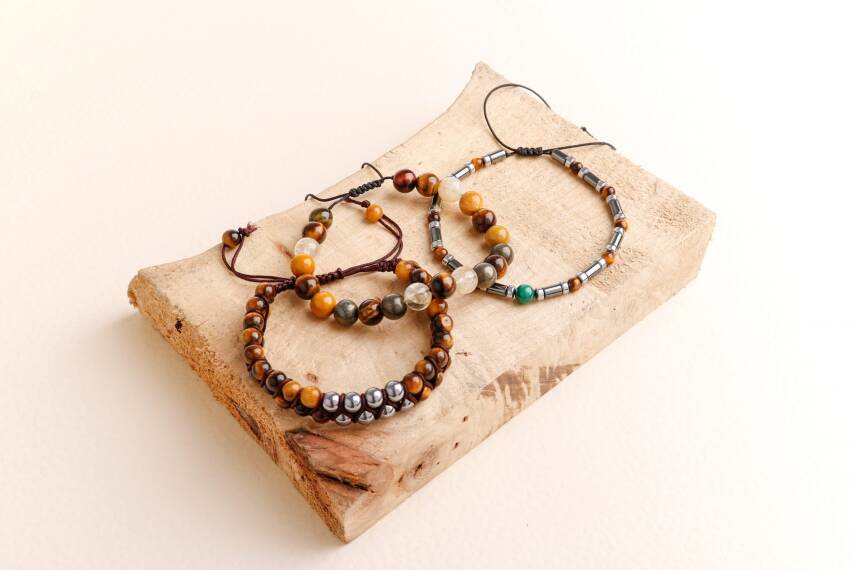 Hematit-Kaplan Gözü-Malakit-Pirit Erkek Doğal Taş Bileklik Seti - 4