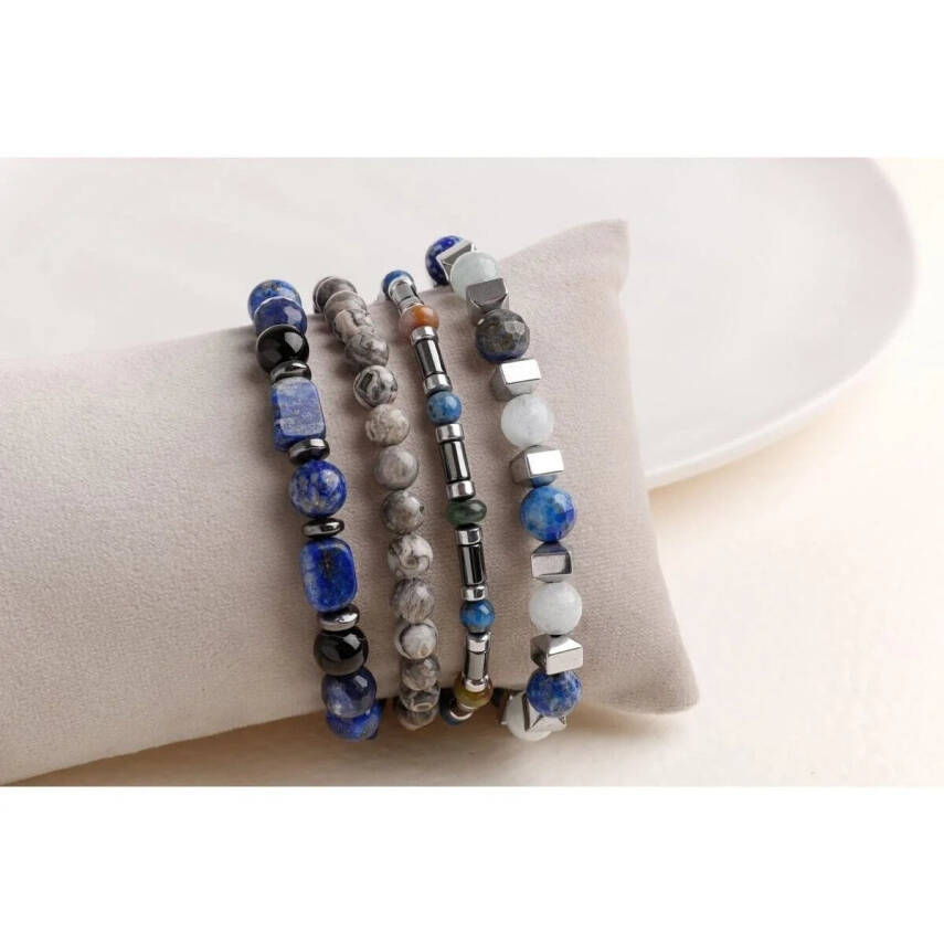 Hematit-Lapis-Jasper Erkek Doğal Taş Bileklik Seti - 1