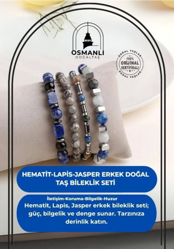 Hematit-Lapis-Jasper Erkek Doğal Taş Bileklik Seti - 2
