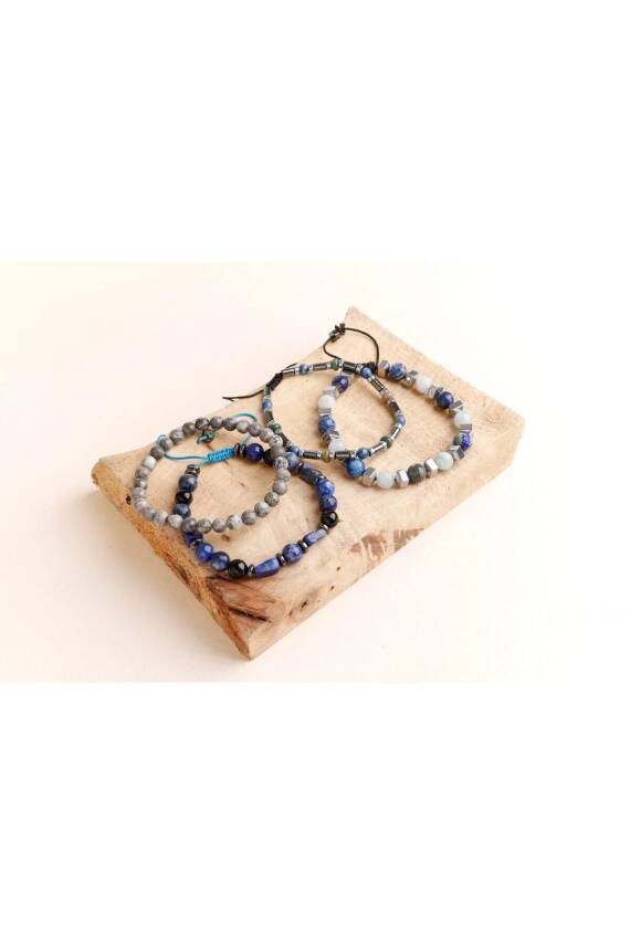 Hematit-Lapis-Jasper Erkek Doğal Taş Bileklik Seti - 4