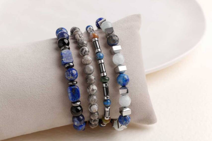 Hematit-Lapis-Jasper Erkek Doğal Taş Bileklik Seti - 1