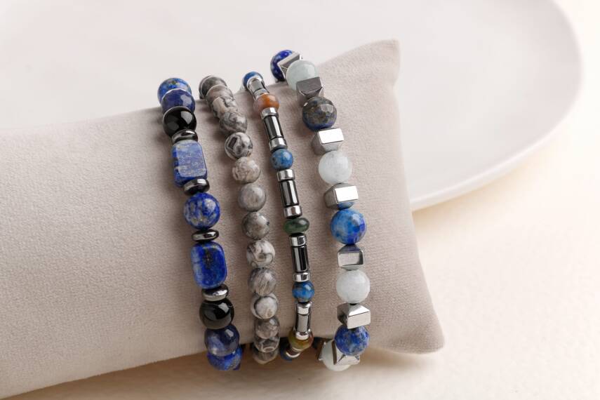 Hematit-Lapis-Jasper Erkek Doğal Taş Bileklik Seti - 3