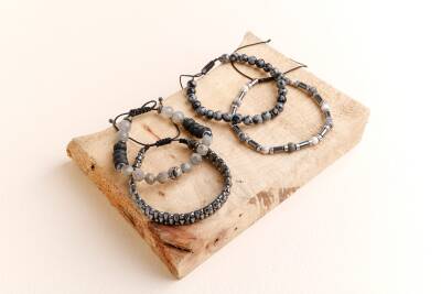 Hematit-Lav-Obsidyen-Labradorit Erkek Doğal Taş Bileklik Seti - 2