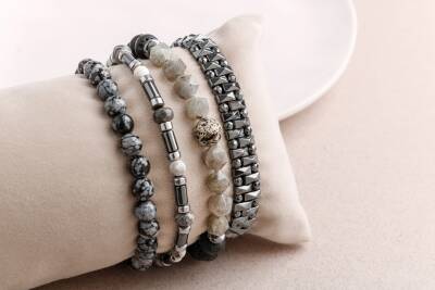 Hematit-Lav-Obsidyen-Labradorit Erkek Doğal Taş Bileklik Seti - 3