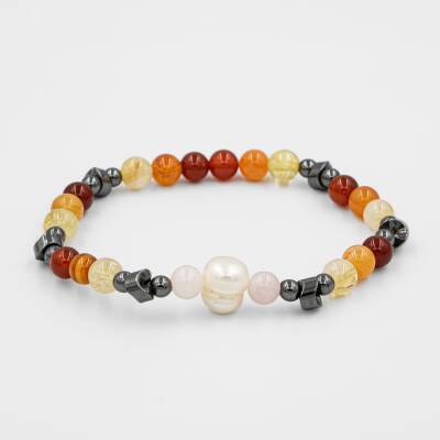 Hematit-Pembe Kuvars-İnci-Sitrin-Karnelyan Akik-Kırmızı Akik Doğal Taş Bileklik - Osmanlı Doğaltaş