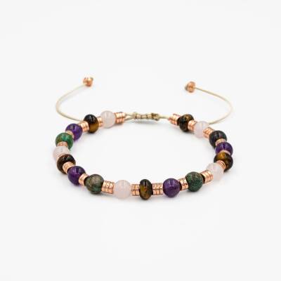 Hematit-Pembe Kuvars-Krizokol-Ametist-Kaplan Gözü Doğal Taş Bileklik - Osmanlı Doğaltaş