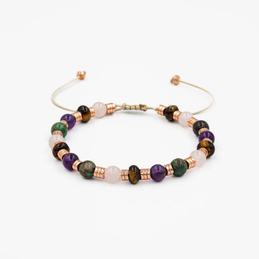 Hematit-Pembe Kuvars-Krizokol-Ametist-Kaplan Gözü Doğal Taş Bileklik - 1