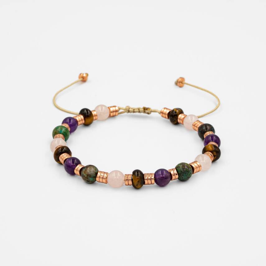 Hematit-Pembe Kuvars-Krizokol-Ametist-Kaplan Gözü Doğal Taş Bileklik - 2