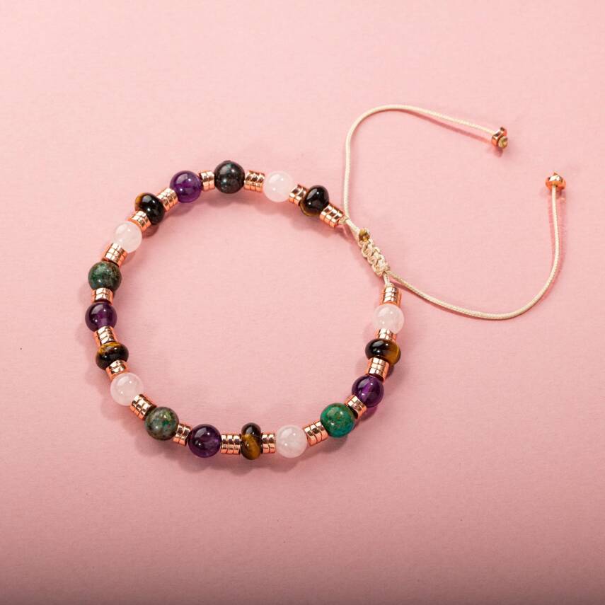 Hematit-Pembe Kuvars-Krizokol-Ametist-Kaplan Gözü Doğal Taş Bileklik - 5