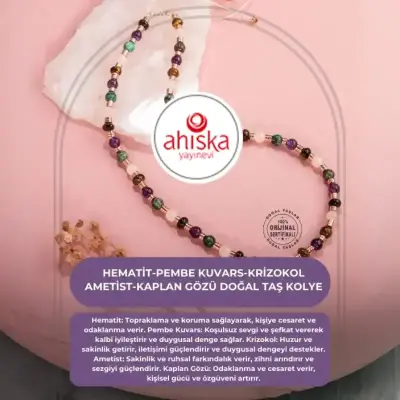 Hematit-Pembe Kuvars-Krizokol-Ametist-Kaplan Gözü Doğal Taş Kolye - Doğal Taş (1)