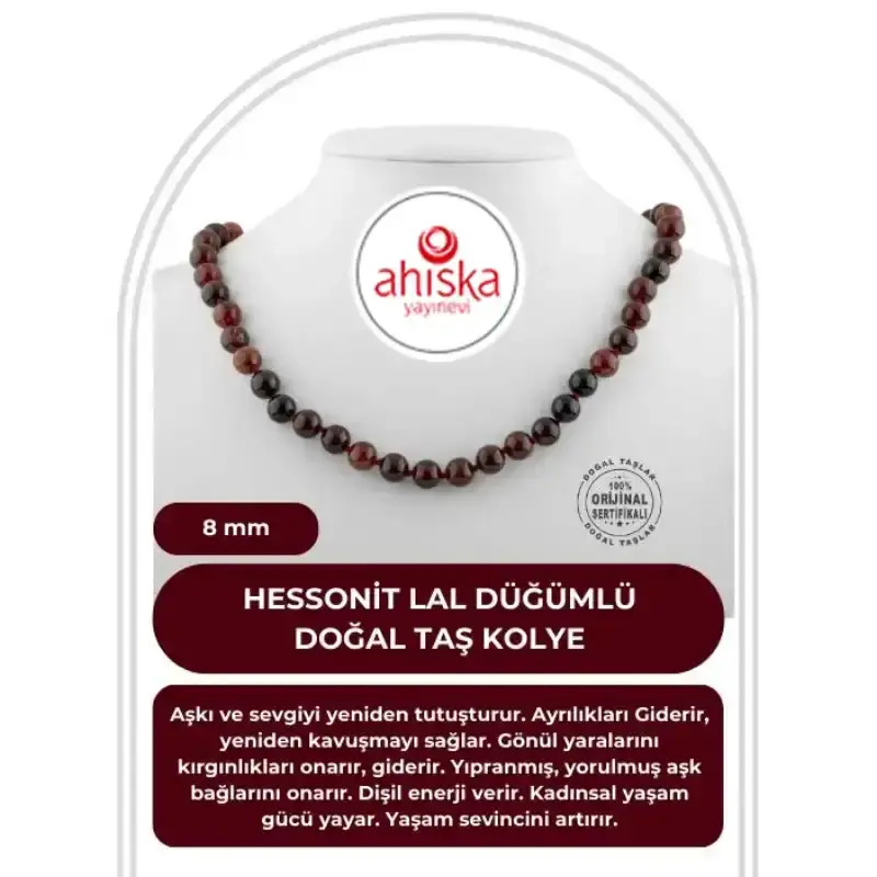 Hessonit Lal 8 mm Düğümlü Doğal Taş Kolye - 2