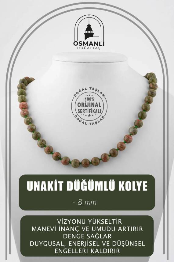 Hessonit Lal 8 mm Düğümlü Doğal Taş Kolye - 1