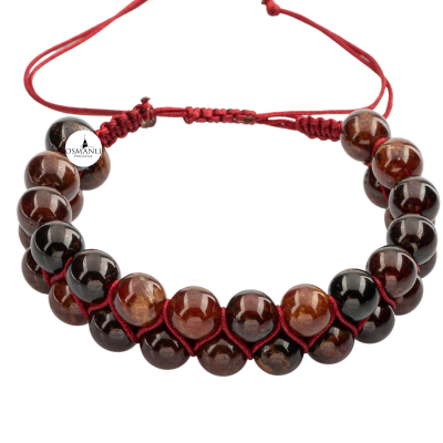 Hessonit Lal 8mm Çift Sıra Makrome Doğal Taş Bileklik - 3