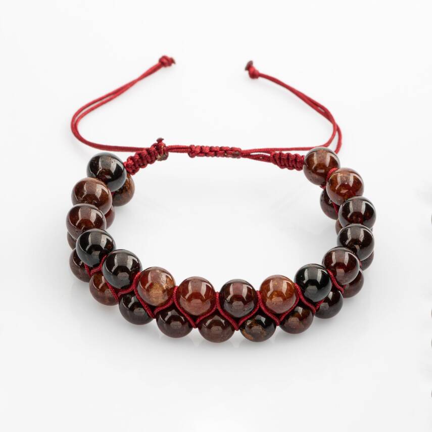 Hessonit Lal 8mm Çift Sıra Makrome Doğal Taş Bileklik - 4