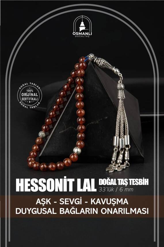 Hessonit Lal Doğal Taş Tesbih 33lük - 6mm - 1