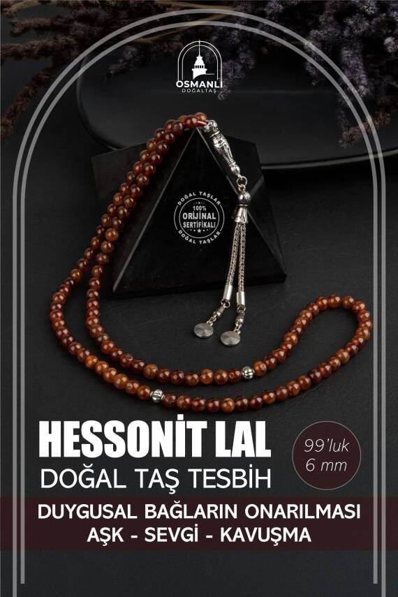 Hessonit Lal Doğal Taş Tesbih 99luk - 6mm - 1