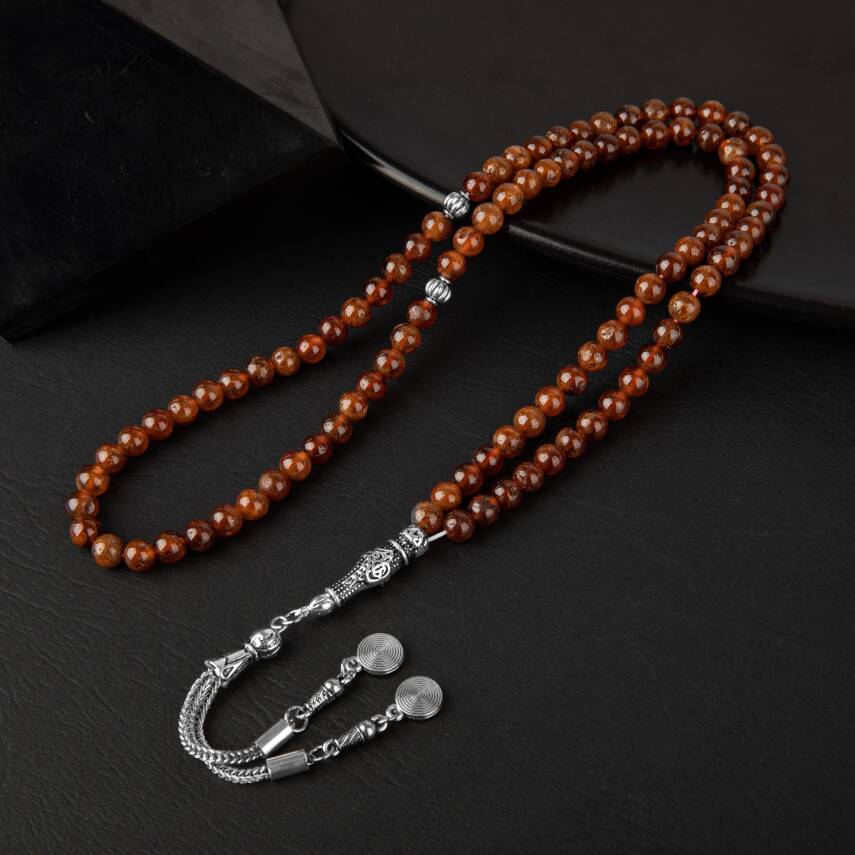 Hessonit Lal Doğal Taş Tesbih 99luk - 6mm - 2