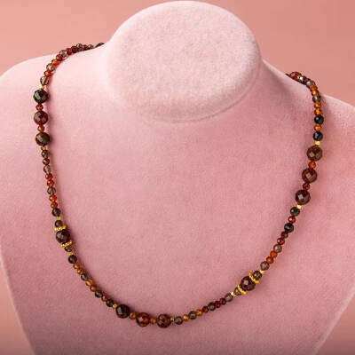 Hessonit Lal-Dumanlı Kuvars-Obsidyen Doğal Taş Kolye - Osmanlı Doğaltaş