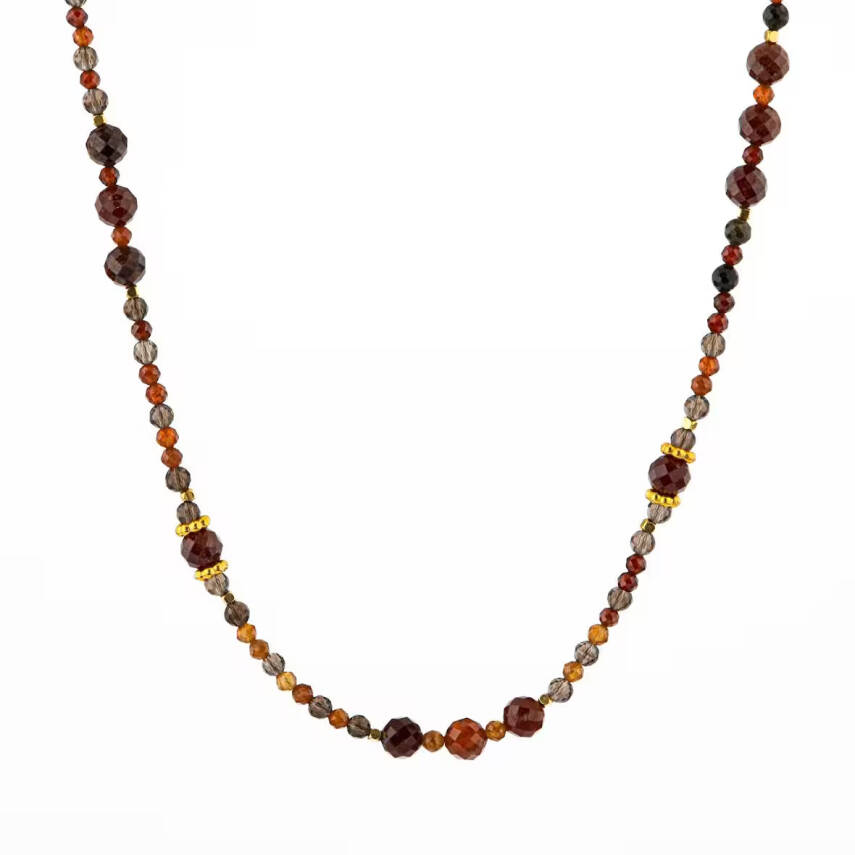 Hessonit Lal-Dumanlı Kuvars-Obsidyen Doğal Taş Kolye - 2