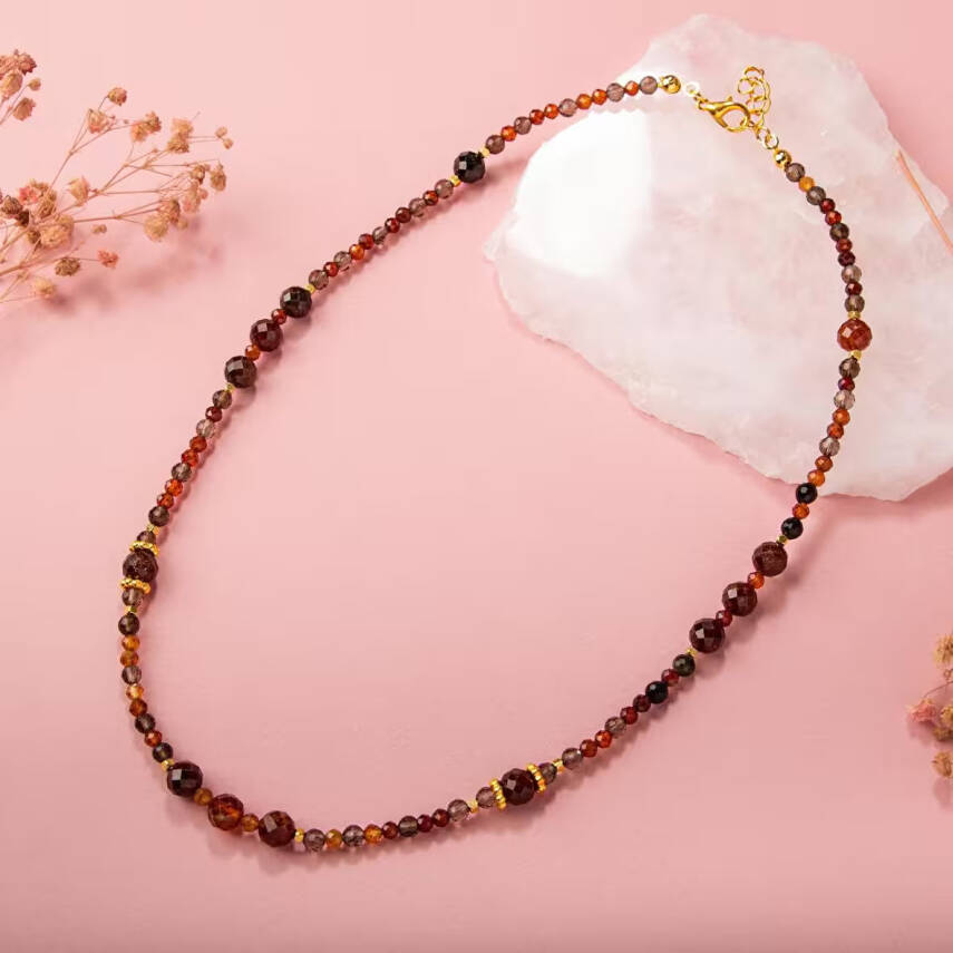 Hessonit Lal-Dumanlı Kuvars-Obsidyen Doğal Taş Kolye - 5