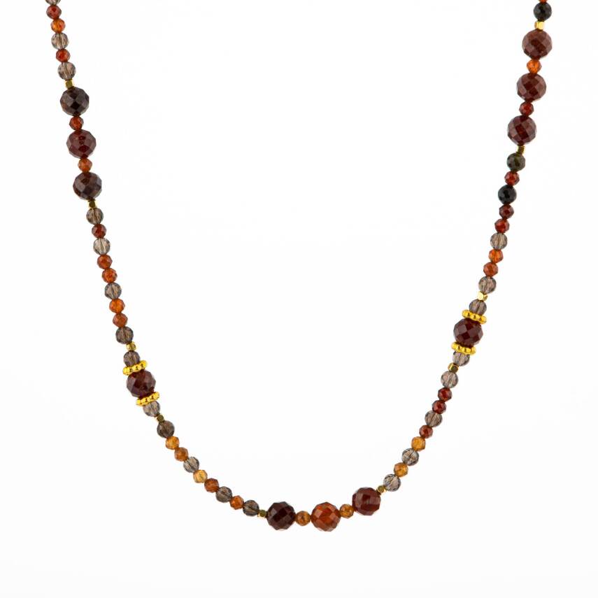 Hessonit Lal-Dumanlı Kuvars-Obsidyen Doğal Taş Kolye - 1