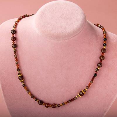 Hessonit Lal-Dumanlı Kuvars-Obsidyen Doğal Taş Kolye - 2