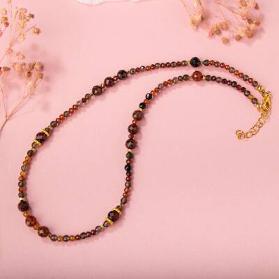 Hessonit Lal-Dumanlı Kuvars-Obsidyen Doğal Taş Kolye - 3